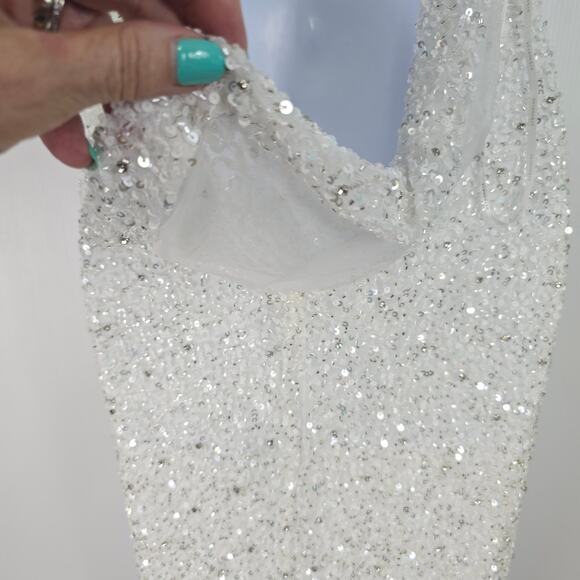 Retrofete Alice Sequin Dress White Sequin Maxi Dress Backless Cross Strap L New - Picture 12 of 12